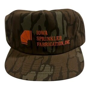 Vintage Iowa Sprinkler Fabrication Camo Snapback Trucker Hat Cap Mens Orange USA
